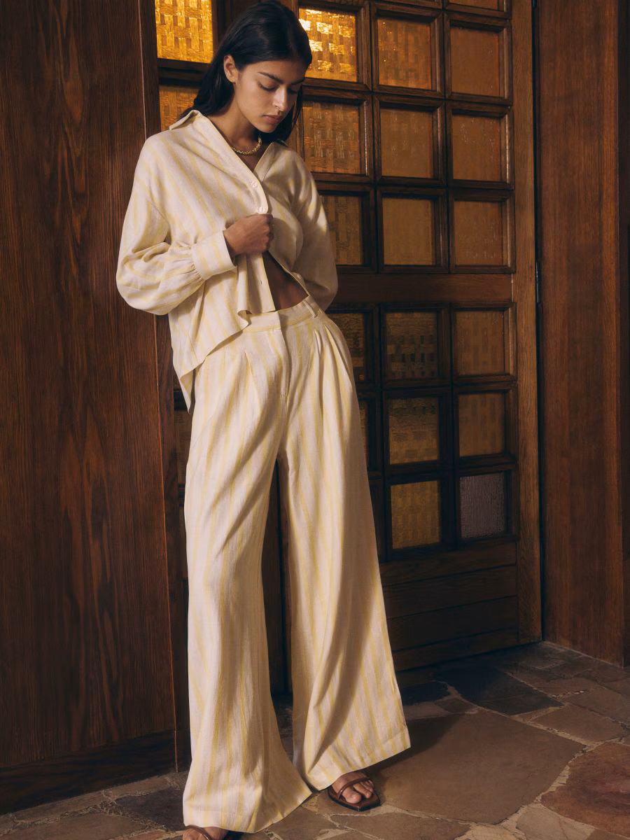 Stripe Viscose Rich Wide Leg Trousers