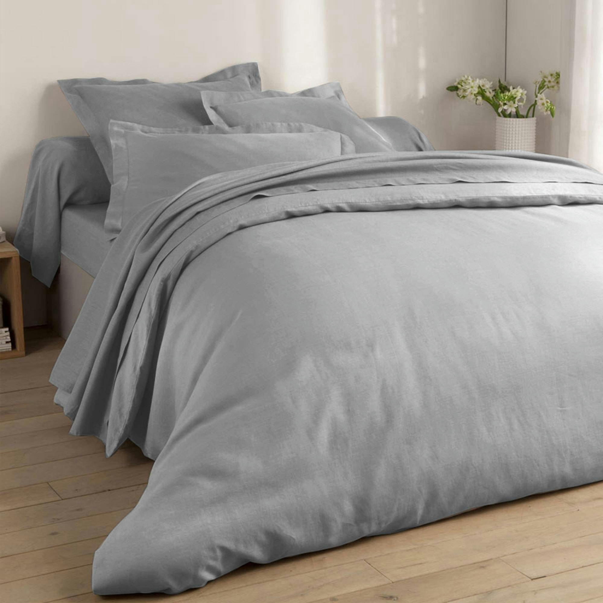 GAMME UNIE LIN PRÉLAVÉ - Taie volant 63x63 gris en lin