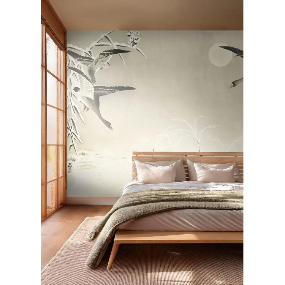 Sanders & Sanders fotobehang vogels beige - 424 x 280 cm