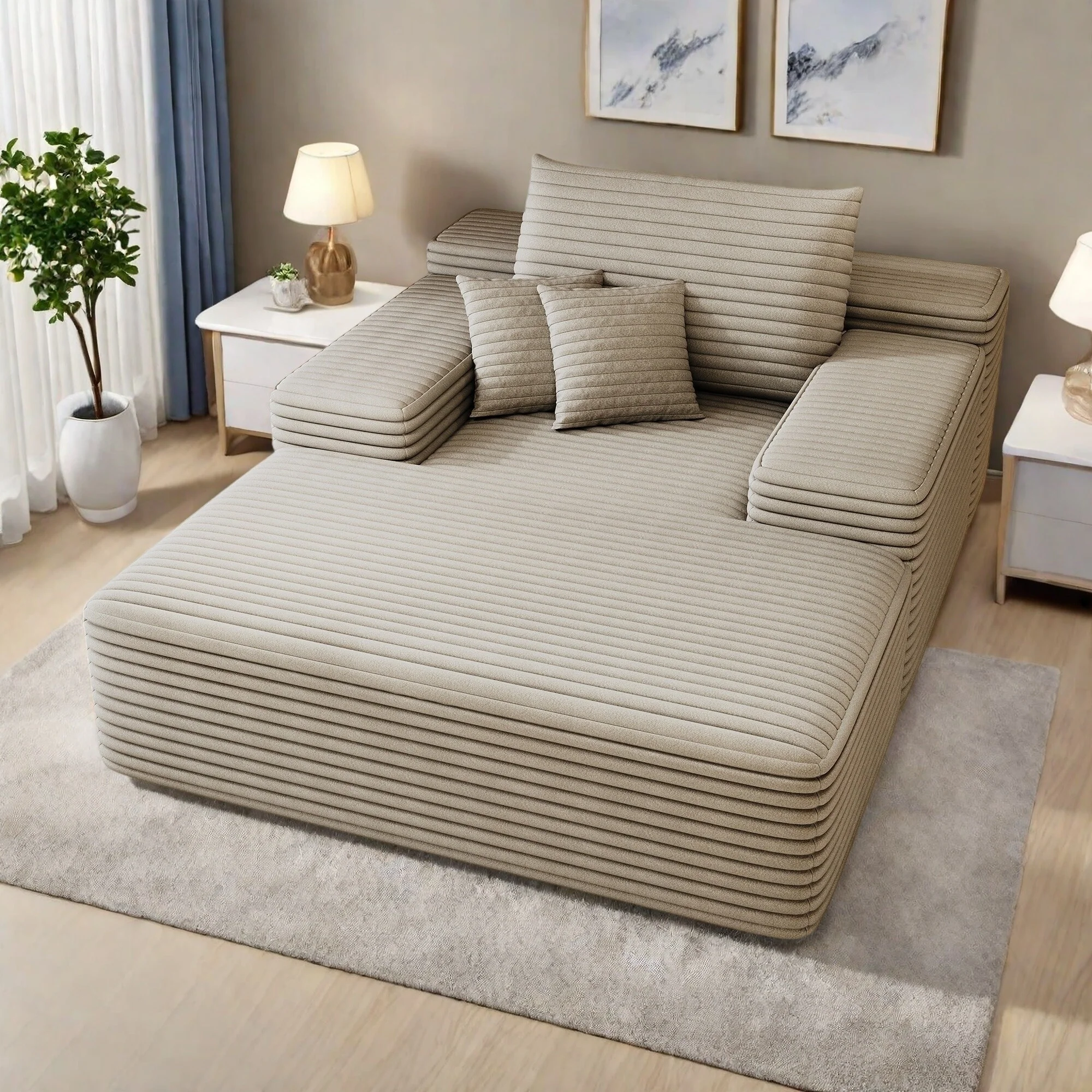 51.2 Corduroy 2-Seater Sofa - Cloud-Like Deep Seat, 600lb Capacity, No Assembly Required, with Ergonomic Pillows