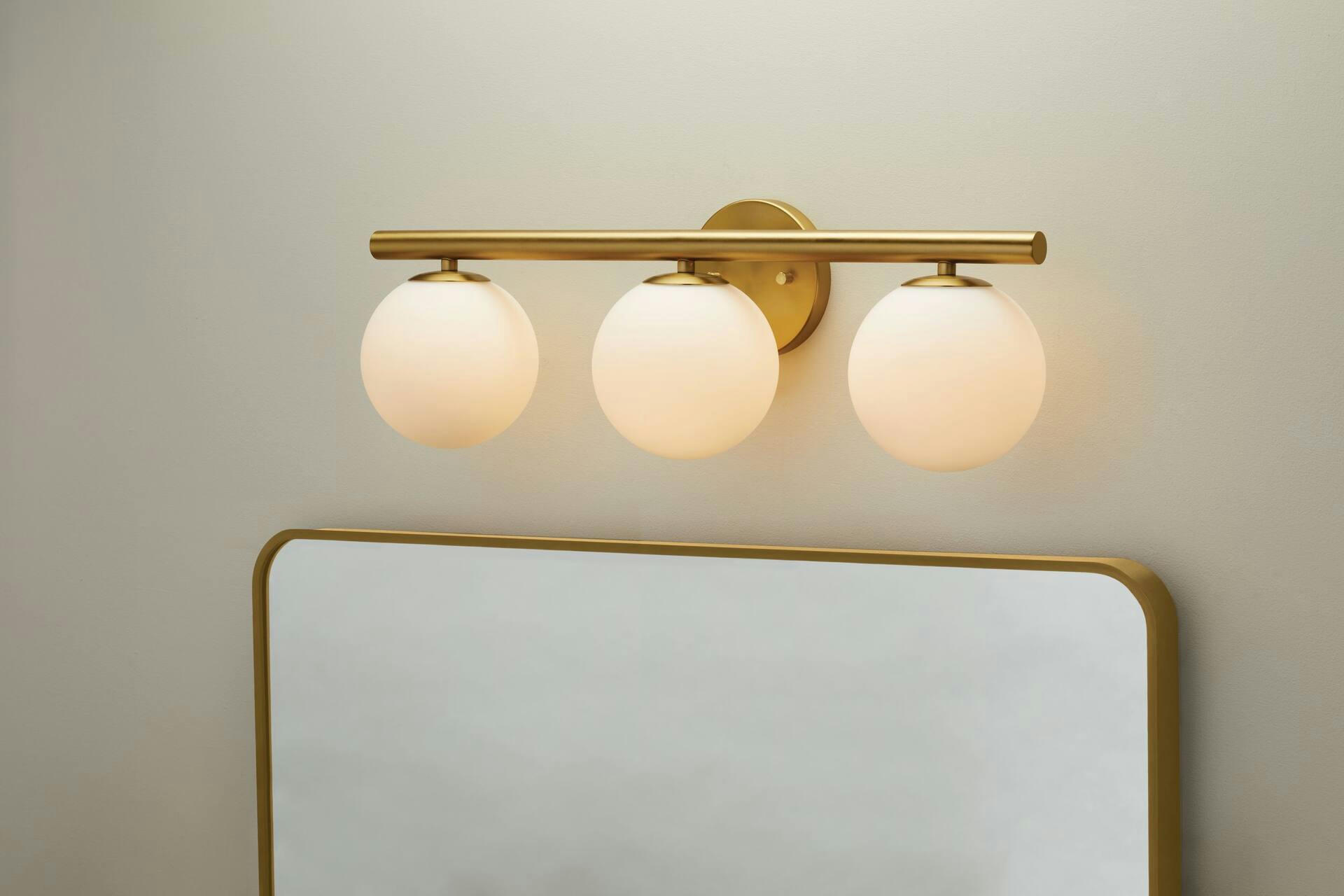CANVAS 3-Light Modern Vanity Light Fixture with Opal Glass Shade, Brushed Gold