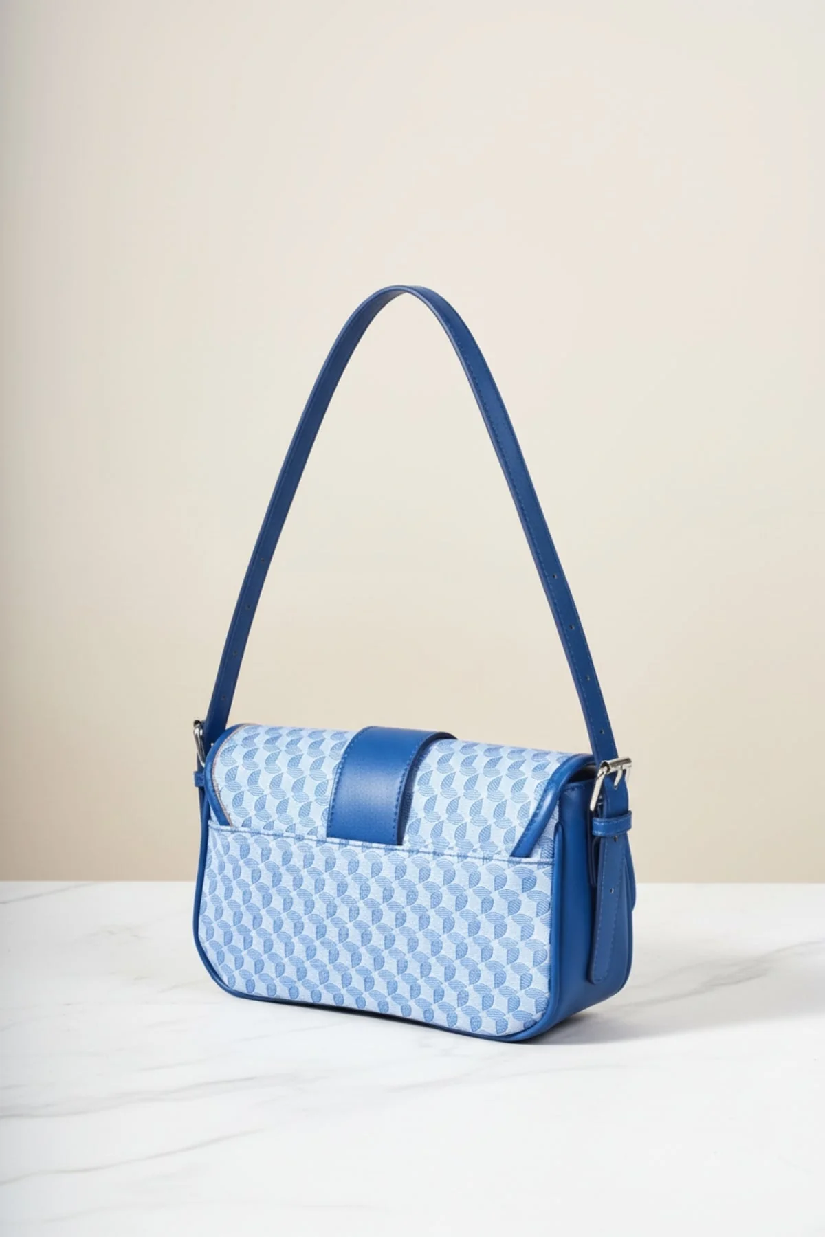 Blue Geometric Print Shoulder Bag