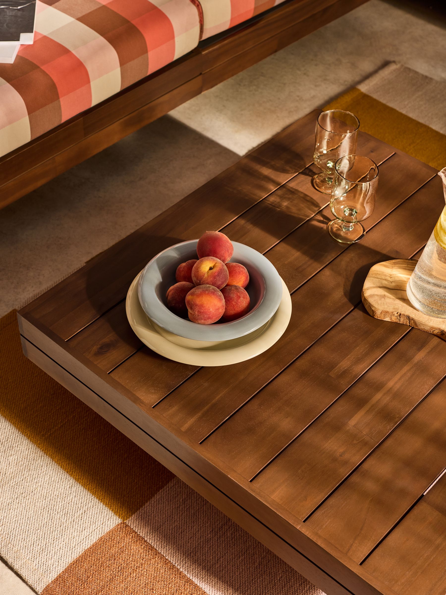 Avarna Garden Wood Corner Lounge Set in Orange and Brown Check