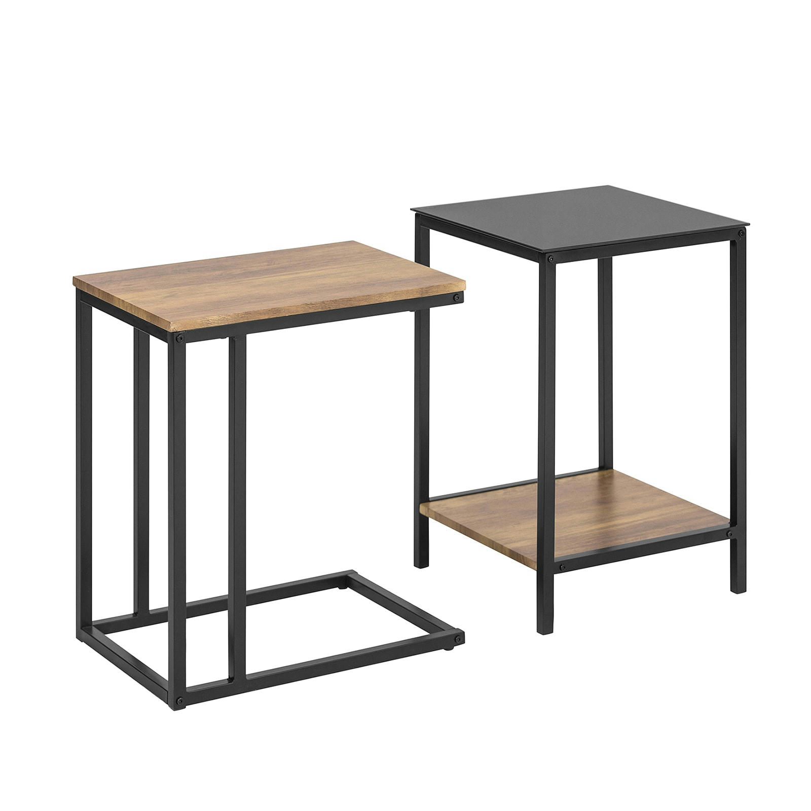 - Lot de 2 tables basses gigognes en bois et verre trempé cadre en métal