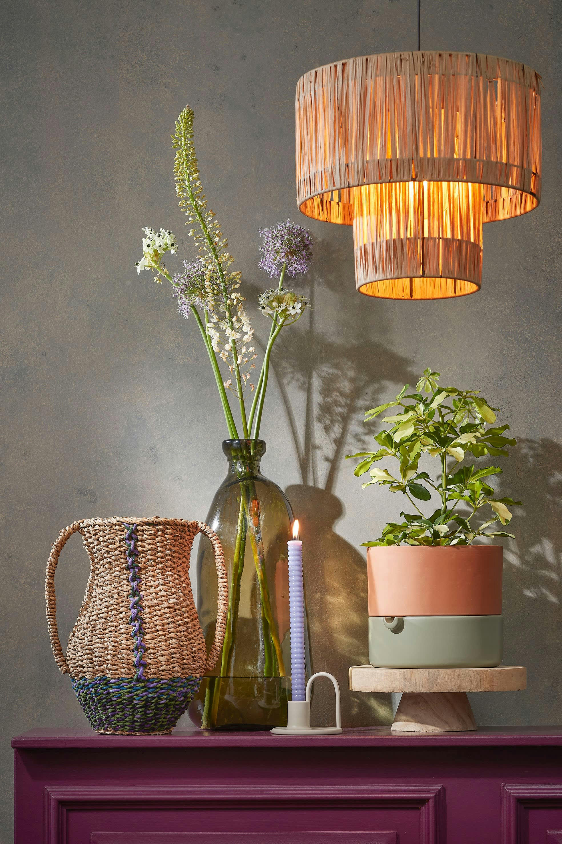 VENNA - Cache-pot avec système d'arrosage en terre cuite vert clair D20,5