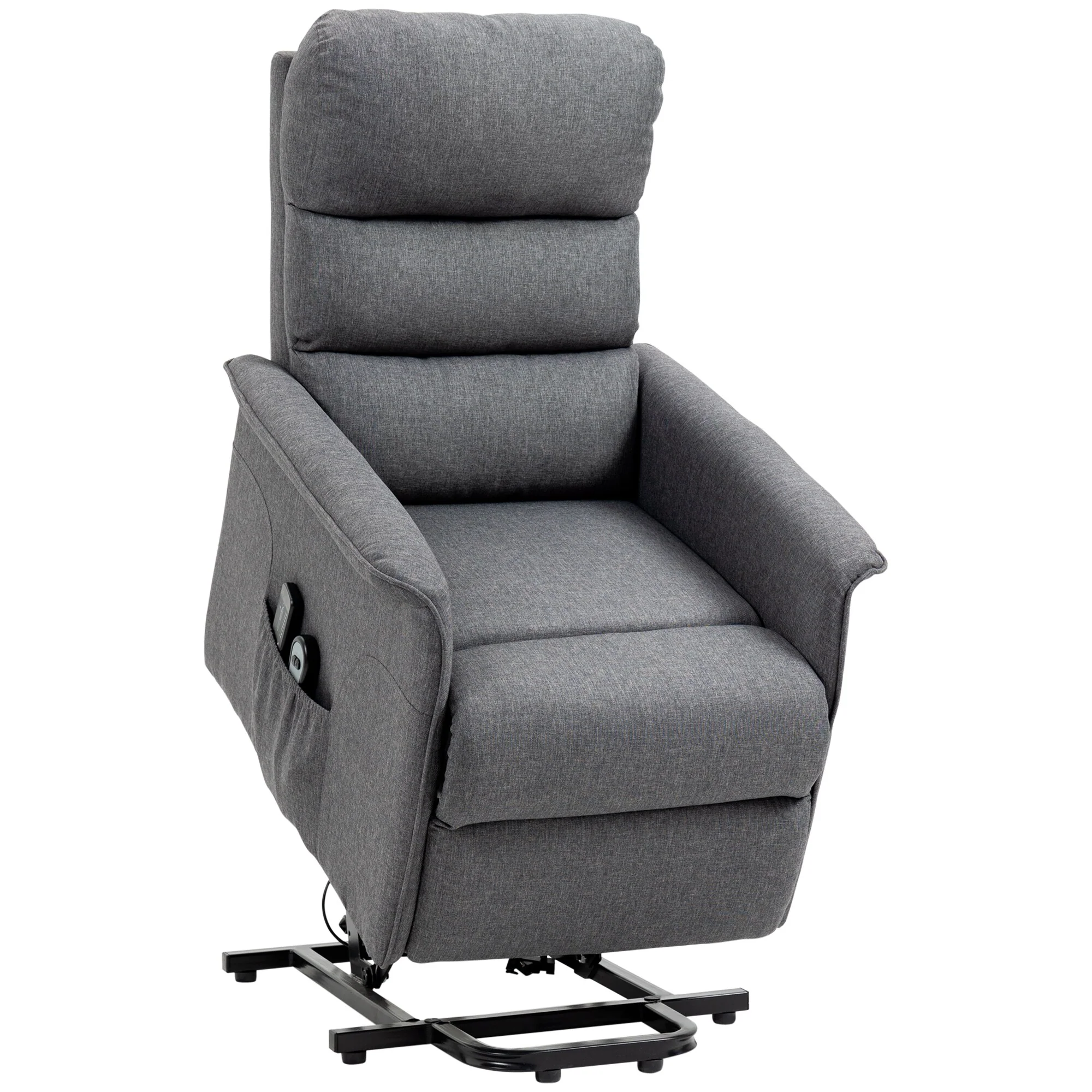 Grey Fabric Upholstered Power Lift Recliner with Lumbar Vibration Massage, Remote Control, Side Pockets