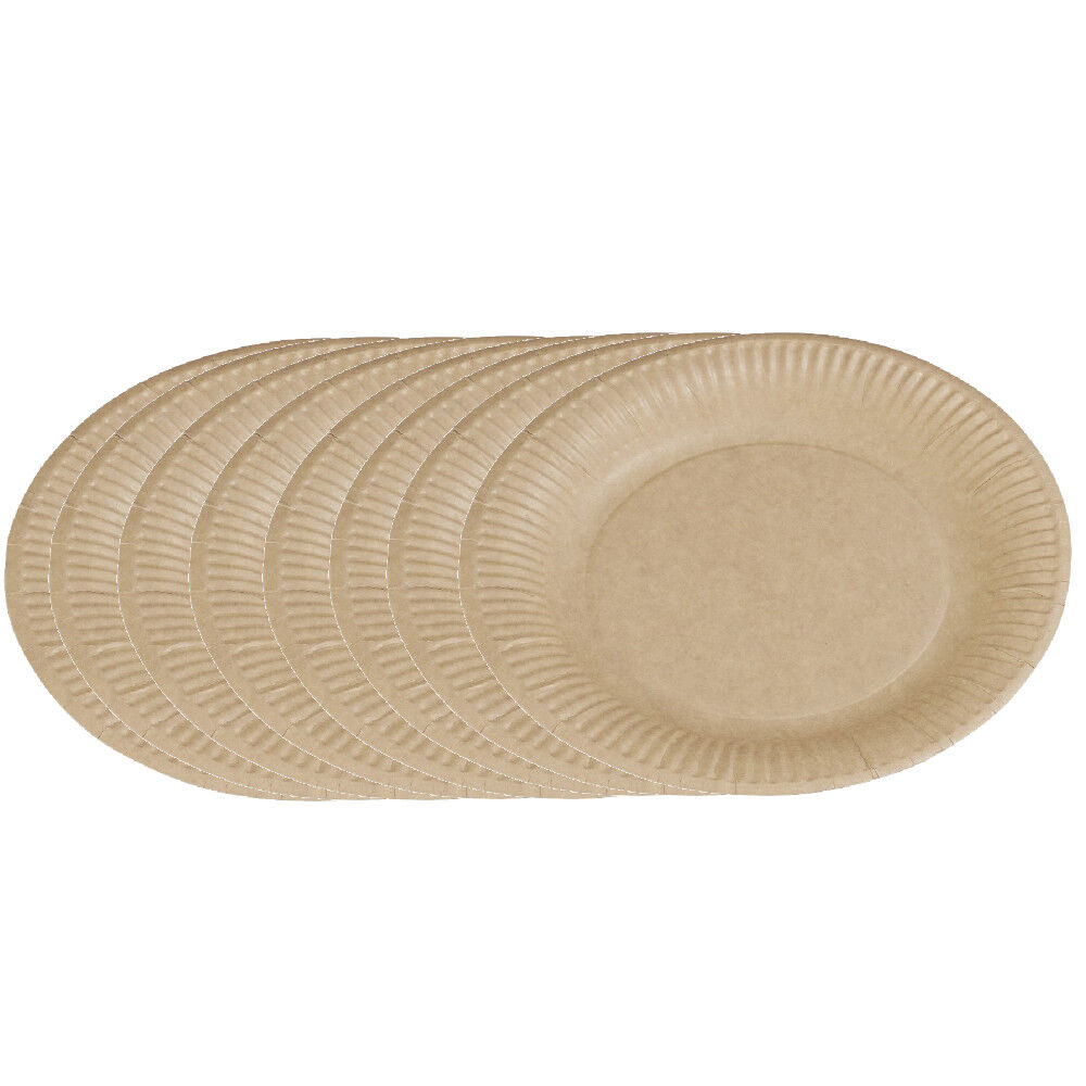 Lot de 50 assiettes plates rondes en carton kraft marron