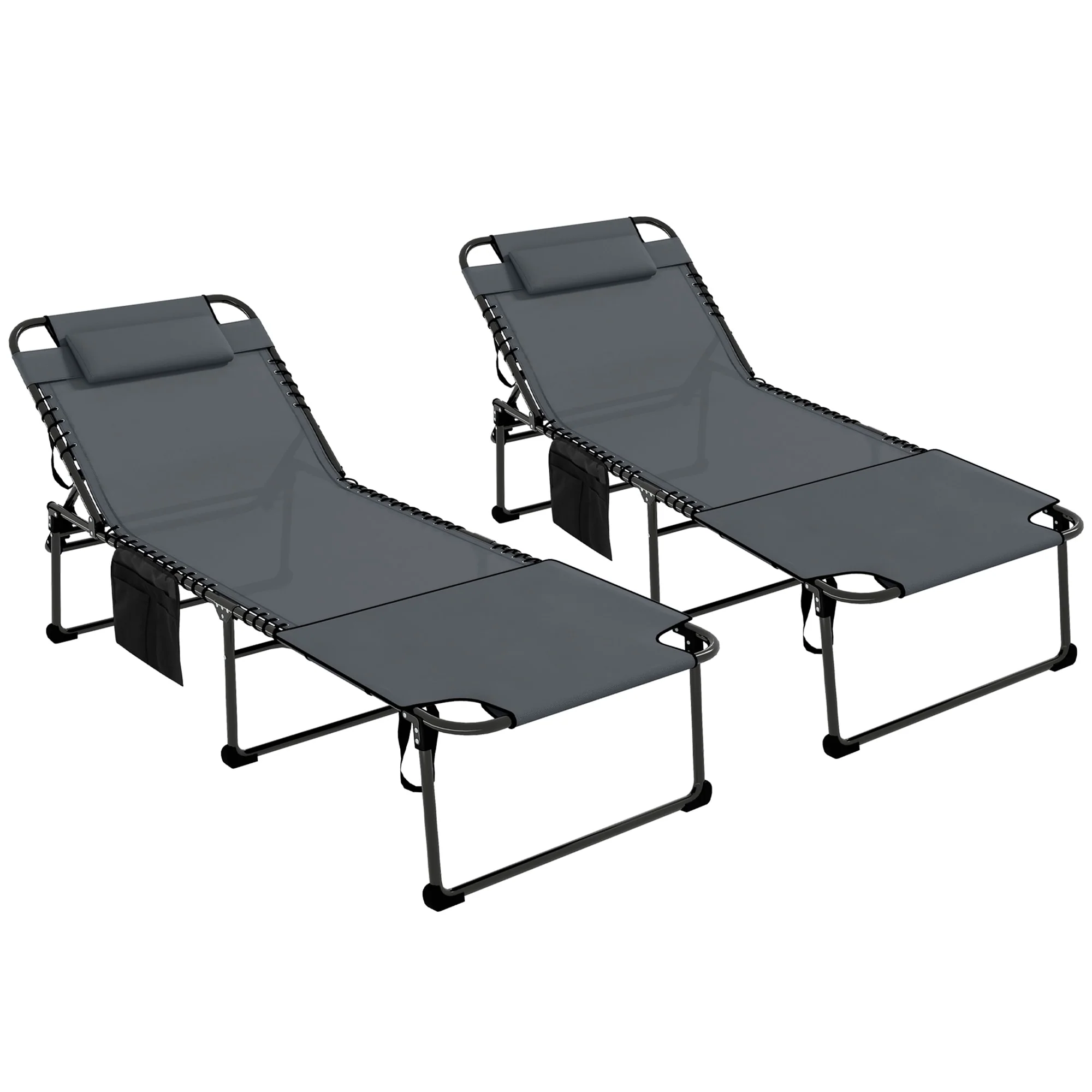 Outsunny 2 Piece Folding Chaise Lounge with 5-level Reclining Back, Outdoor Tanning Chair with Reading Face Hole