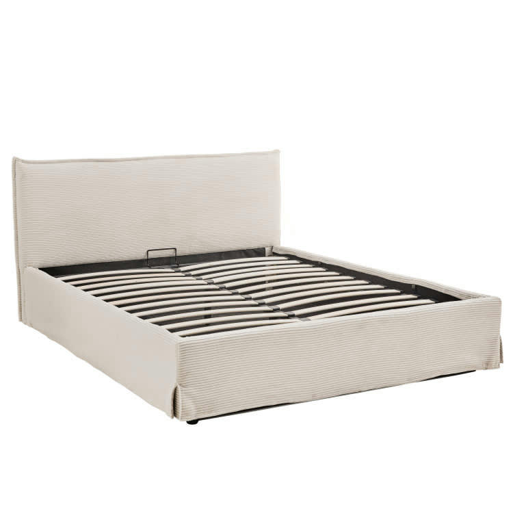 ORSA - Lit coffre   en velours côtelé beige  160x200