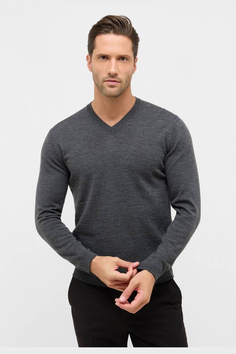 ETERNA Regular Fit Pullover V-Ausschnitt anthrazit, Einfarbig