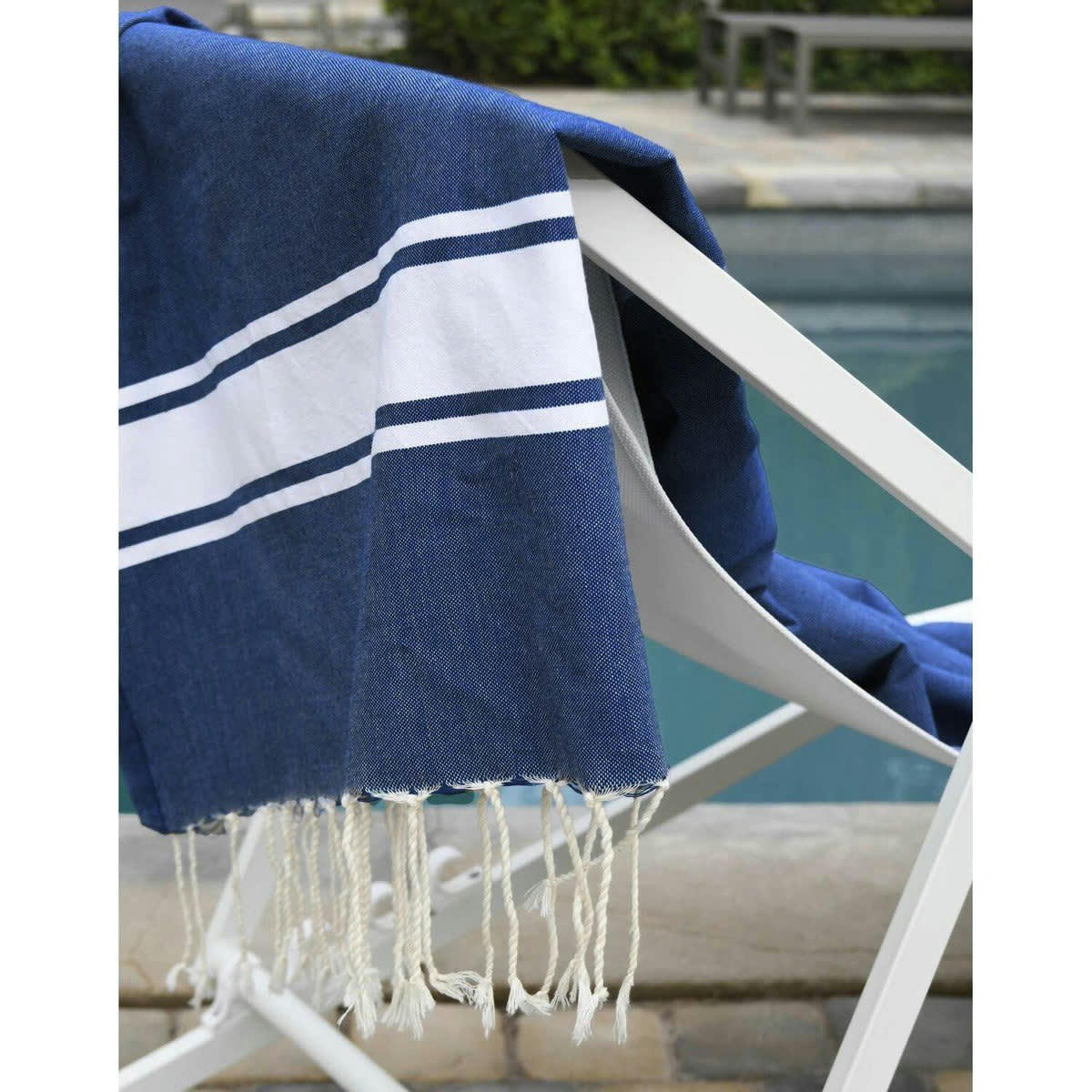 ST TROPEZ - Fouta bande blanche coton  100x200 bleu grec