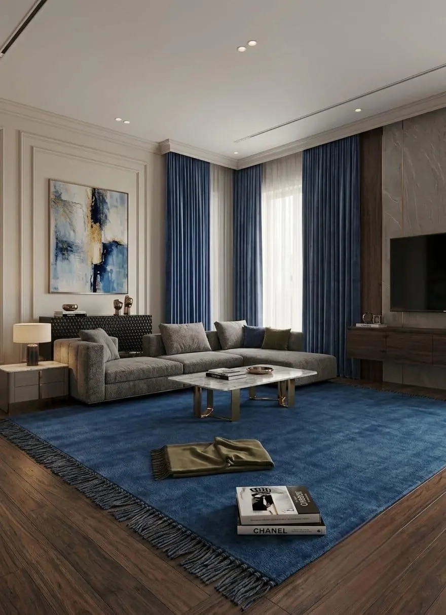 Handloom Blue Wool Rug, Modern Luxury Area Carpet, Solid Deep Blue Bedroom & Living Room Rug, Contemporary