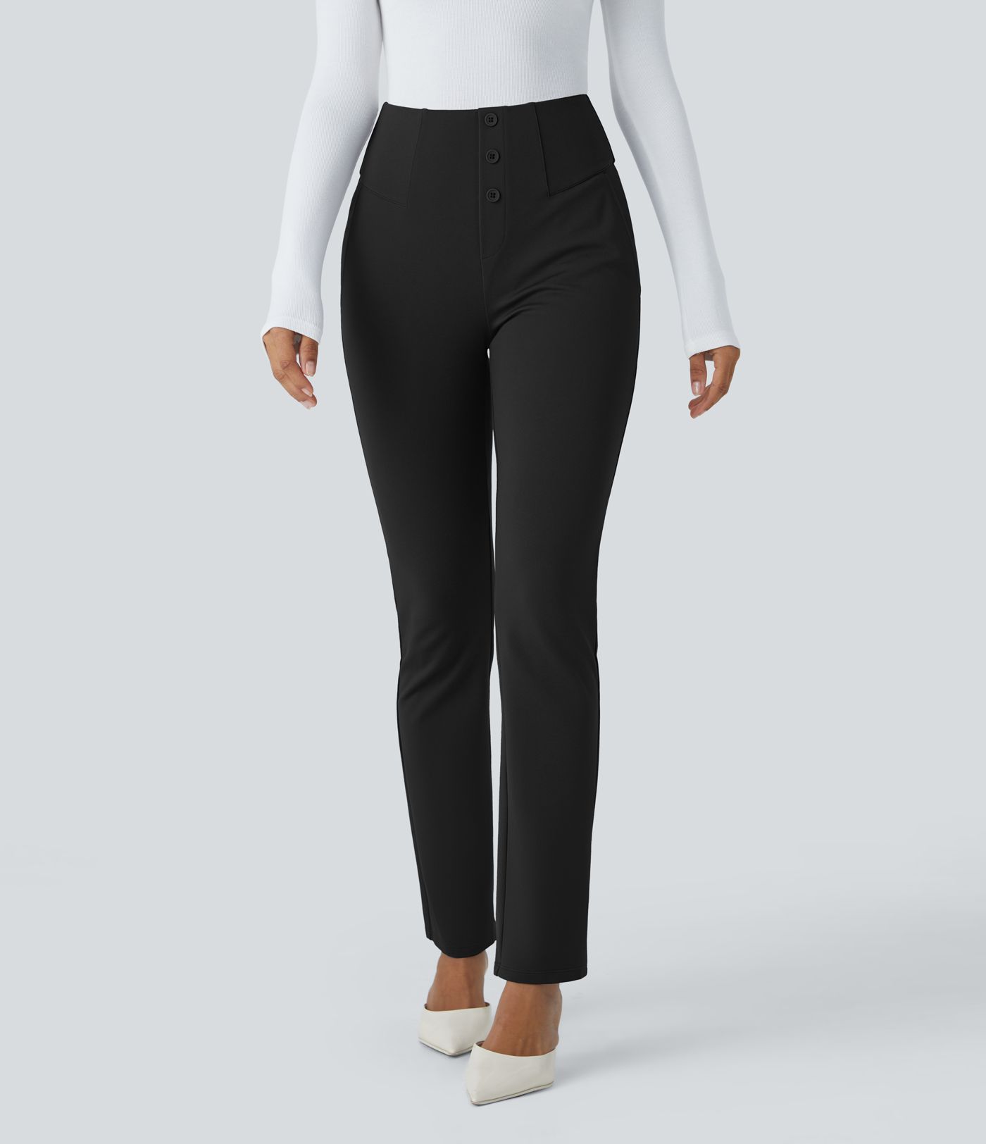 Pantalon ajusté taille haute avec poches décoratives