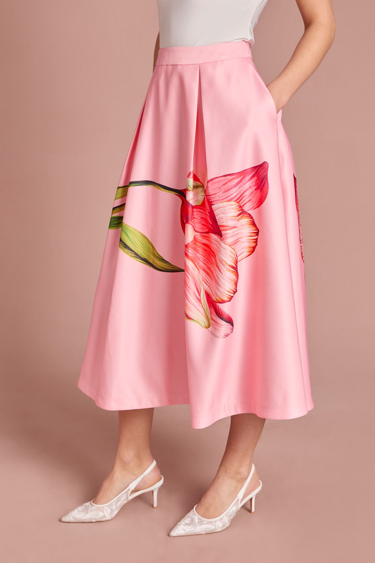 Coast Satin Midi Skirt With Placement Print