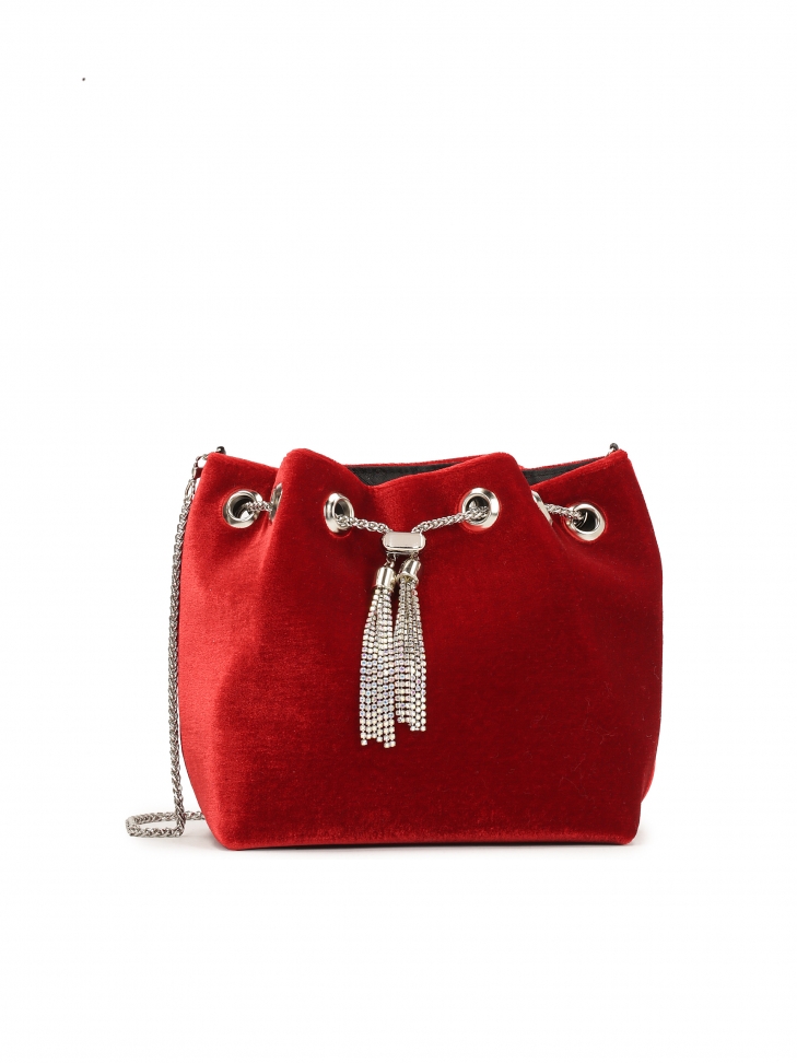 Red handbag with jewelry clasp