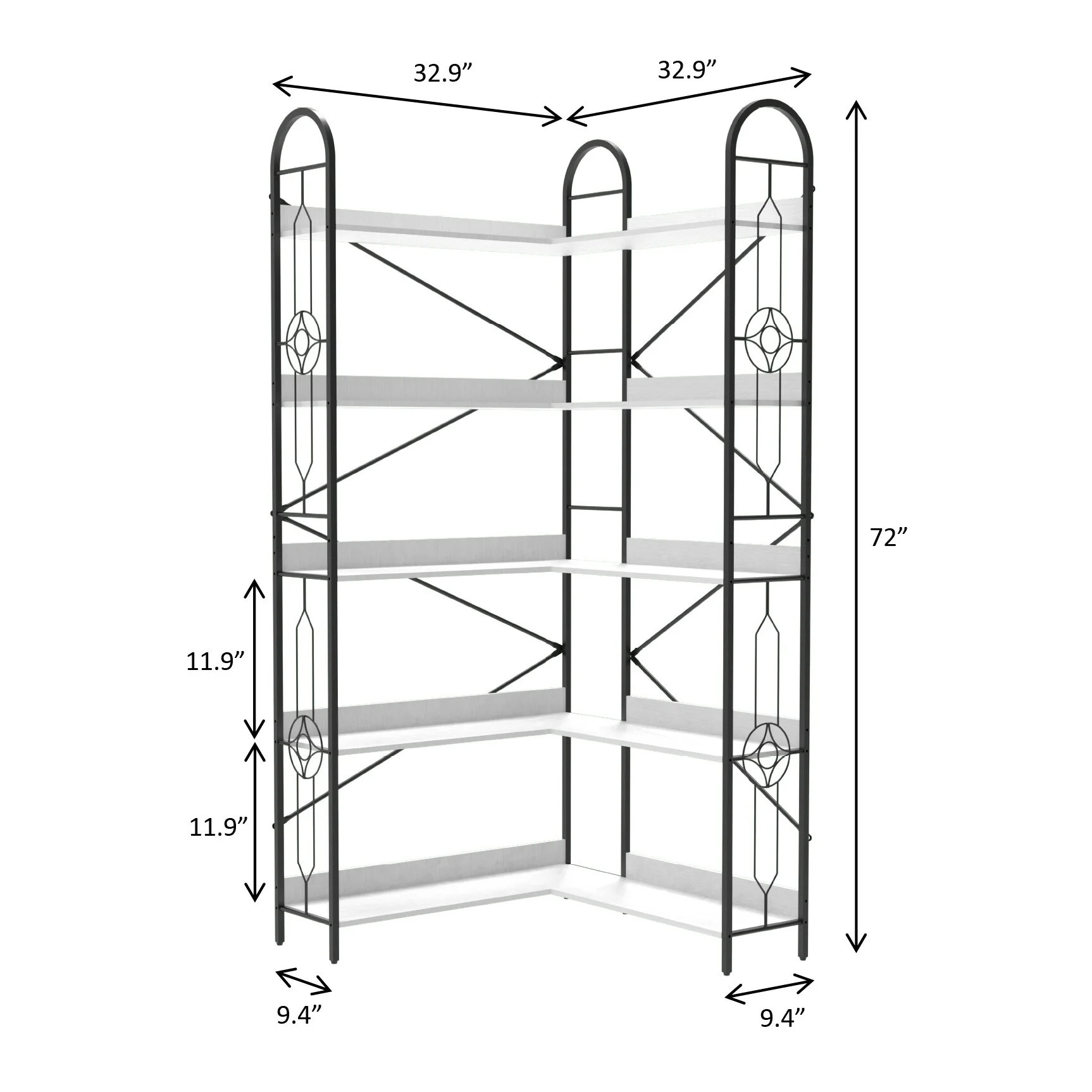 5 Tier Bookshelf, Industrial Style Corner Bookshelf, Thickened Iron Frame, Strong Load-Bearing Capacity