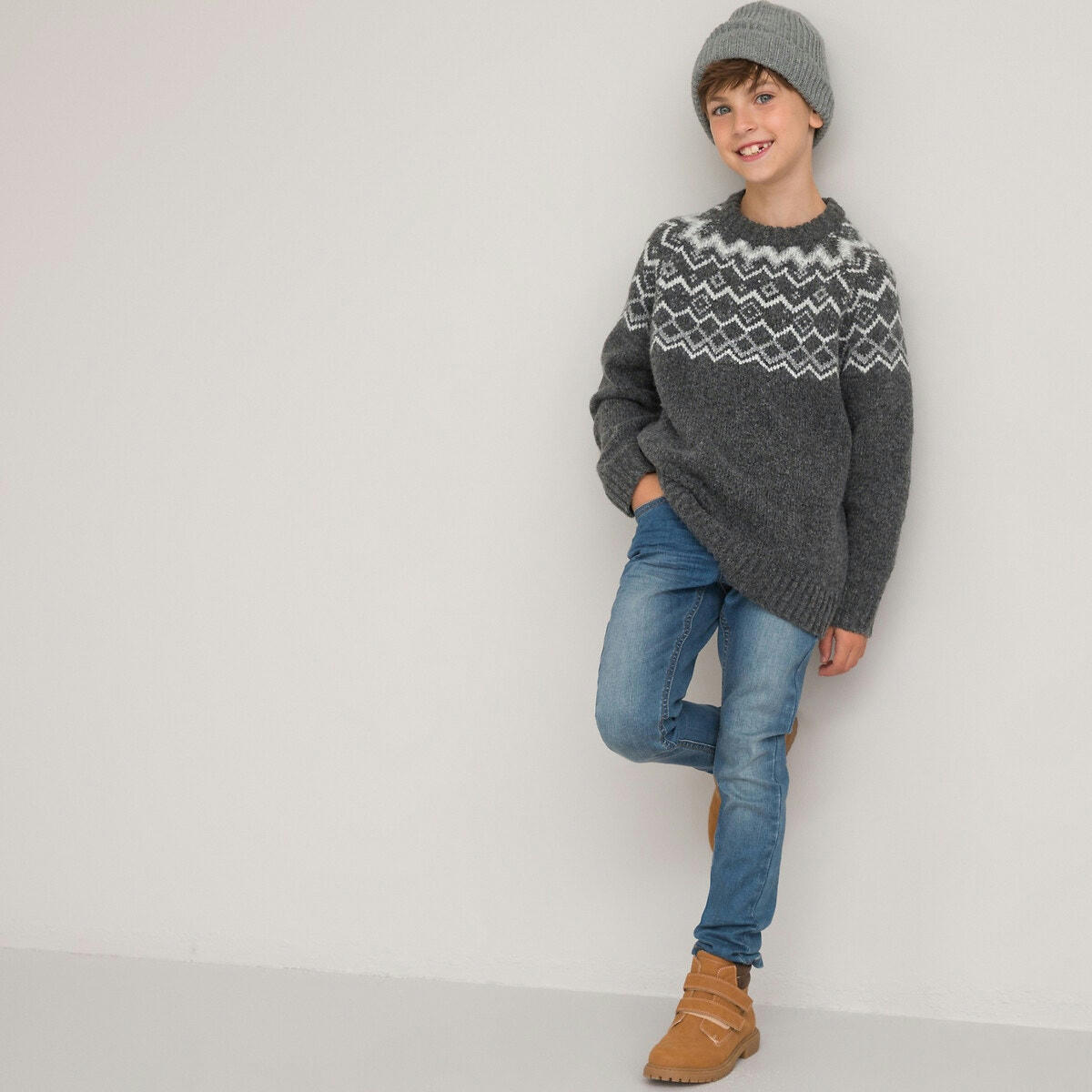 Pull col rond en grosse maille jacquard