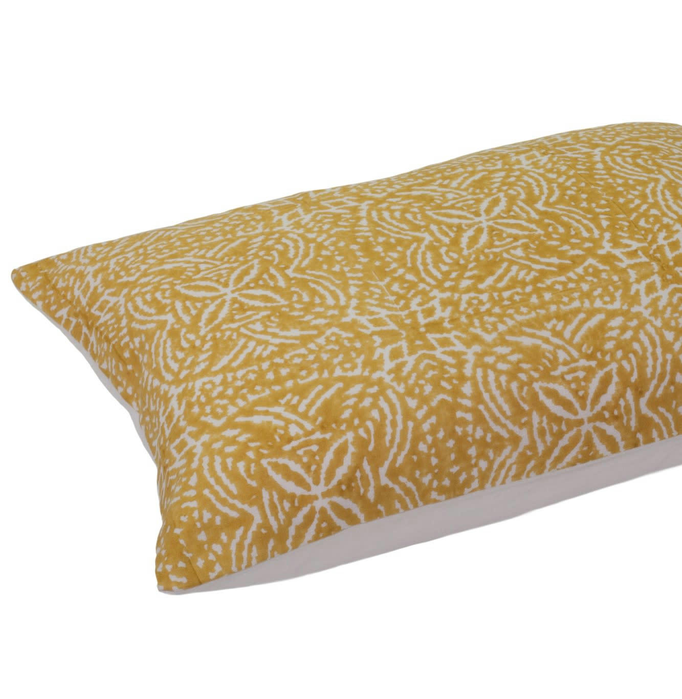 UZES - Coussin en coton et lin handblock moutarde 35X50 CM