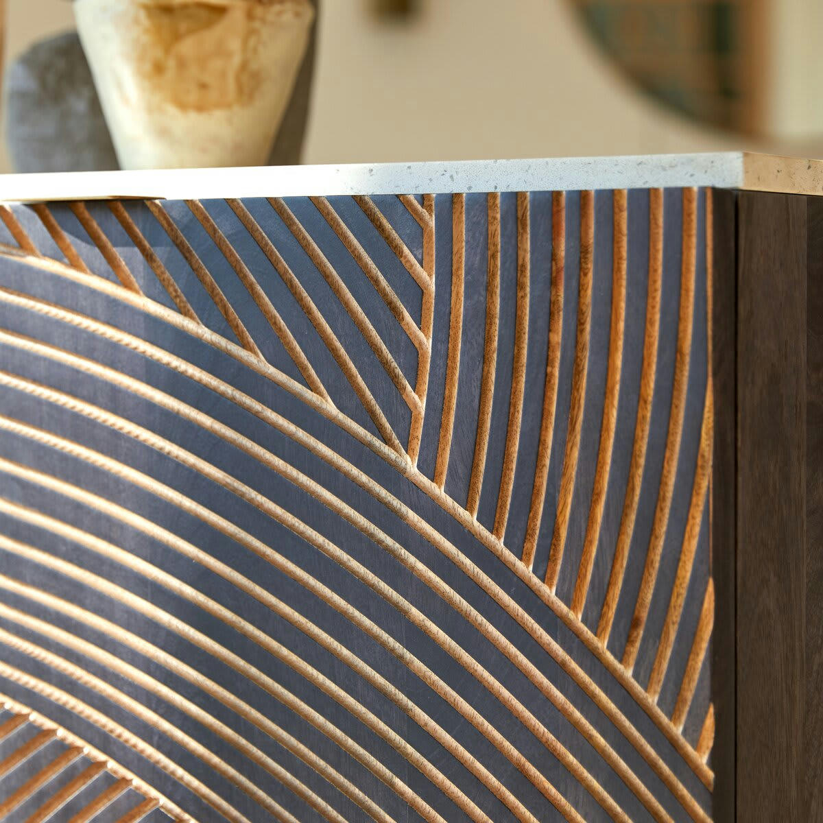 BILAL - Bahut en manguier massif et terrazzo 80 cm