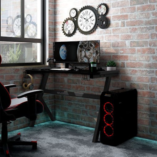 NNEVL Gaming Desk LED with Y Shape Black 90x60x75 cm