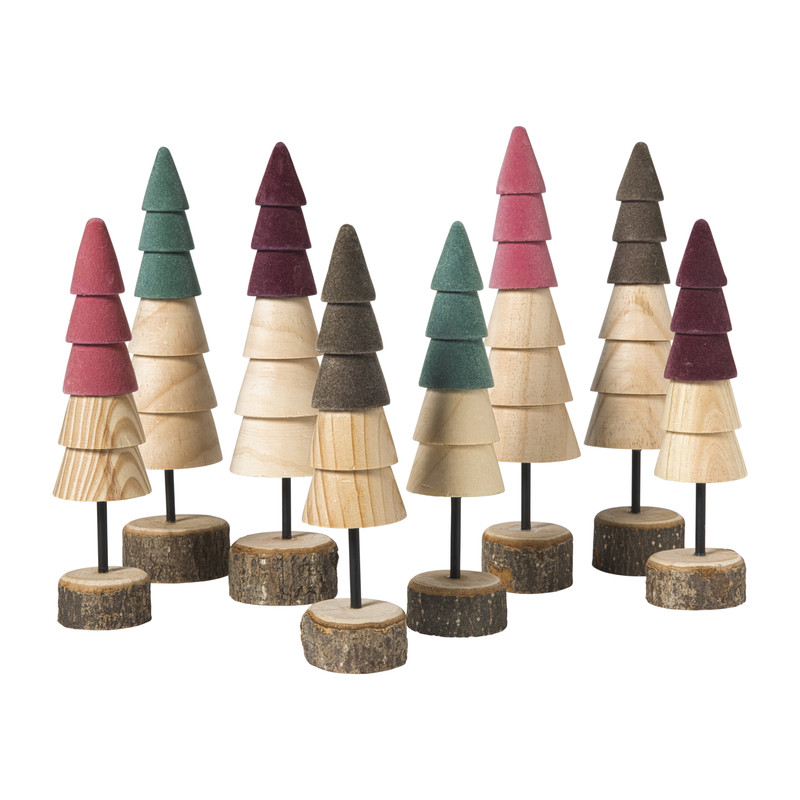 Kerstboom hout - bruin/bordeauxrood - &Oslash;6x24 cm