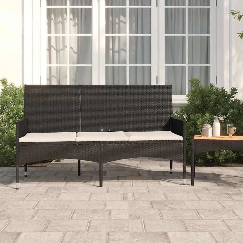 vidaXL - Tuinbank 3-zits - Zwart - Poly rattan - Met kussens