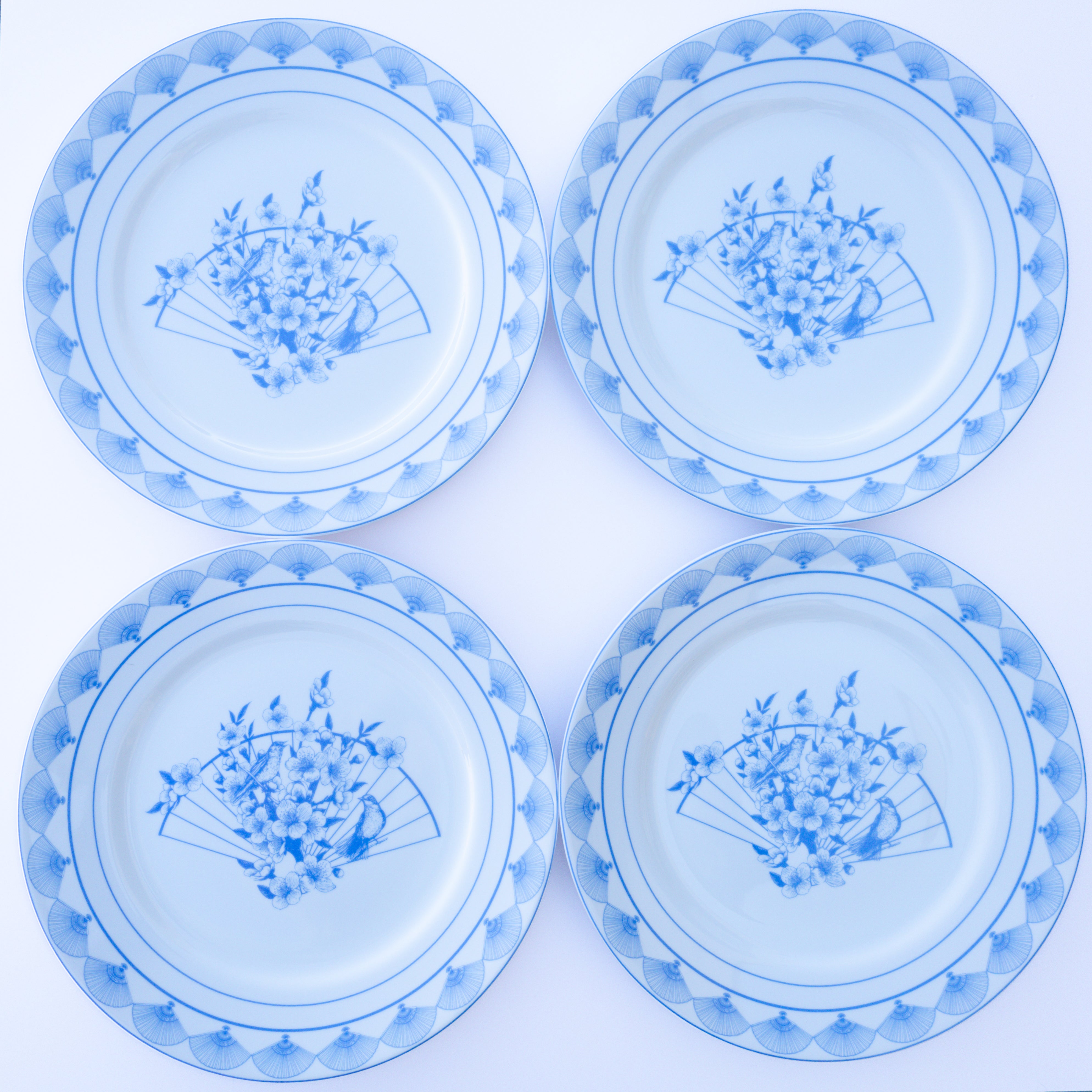 Blue Nightingale Dinner Porcelain Plates, Set of 4