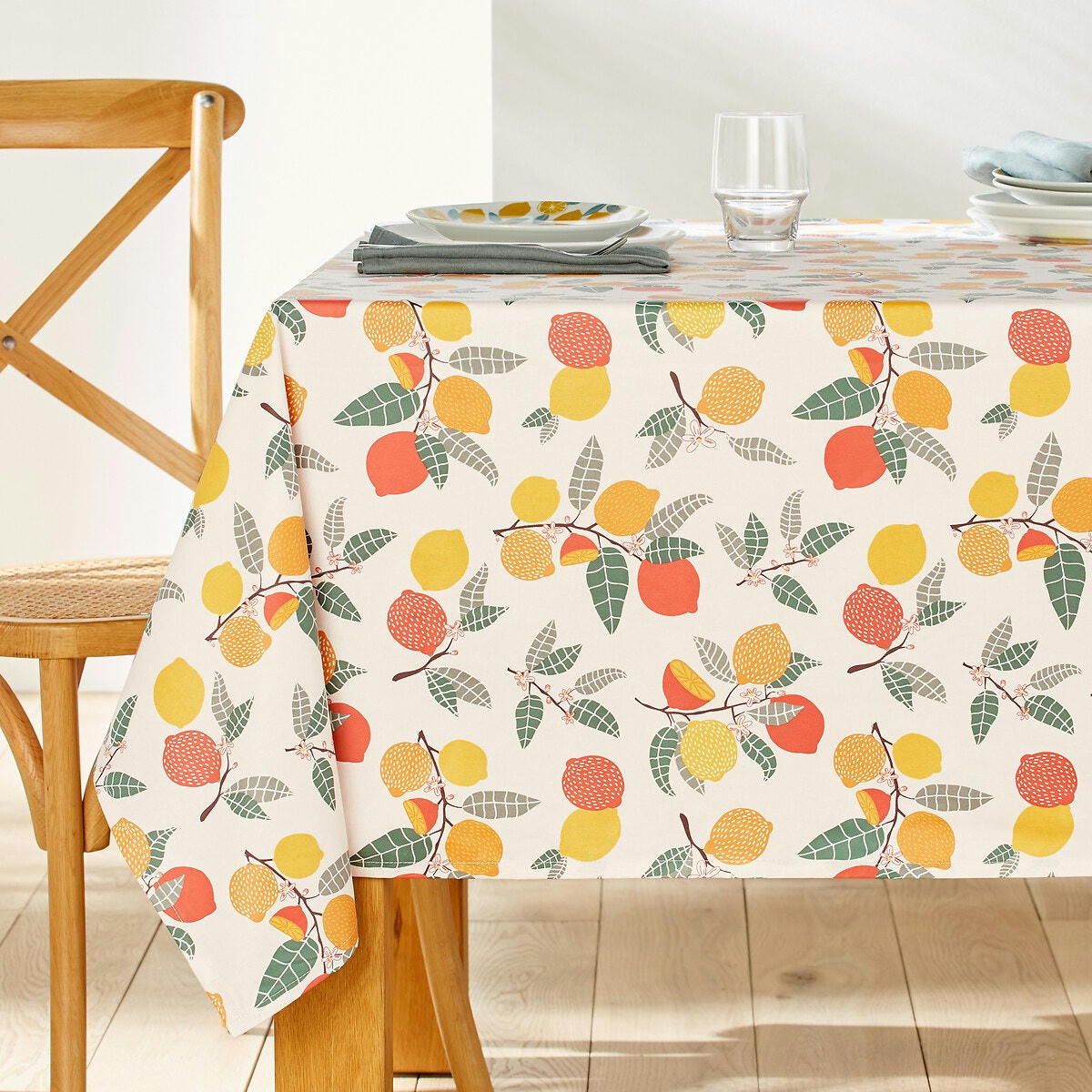 Nappe type toile cirée, pur coton souple, Citron