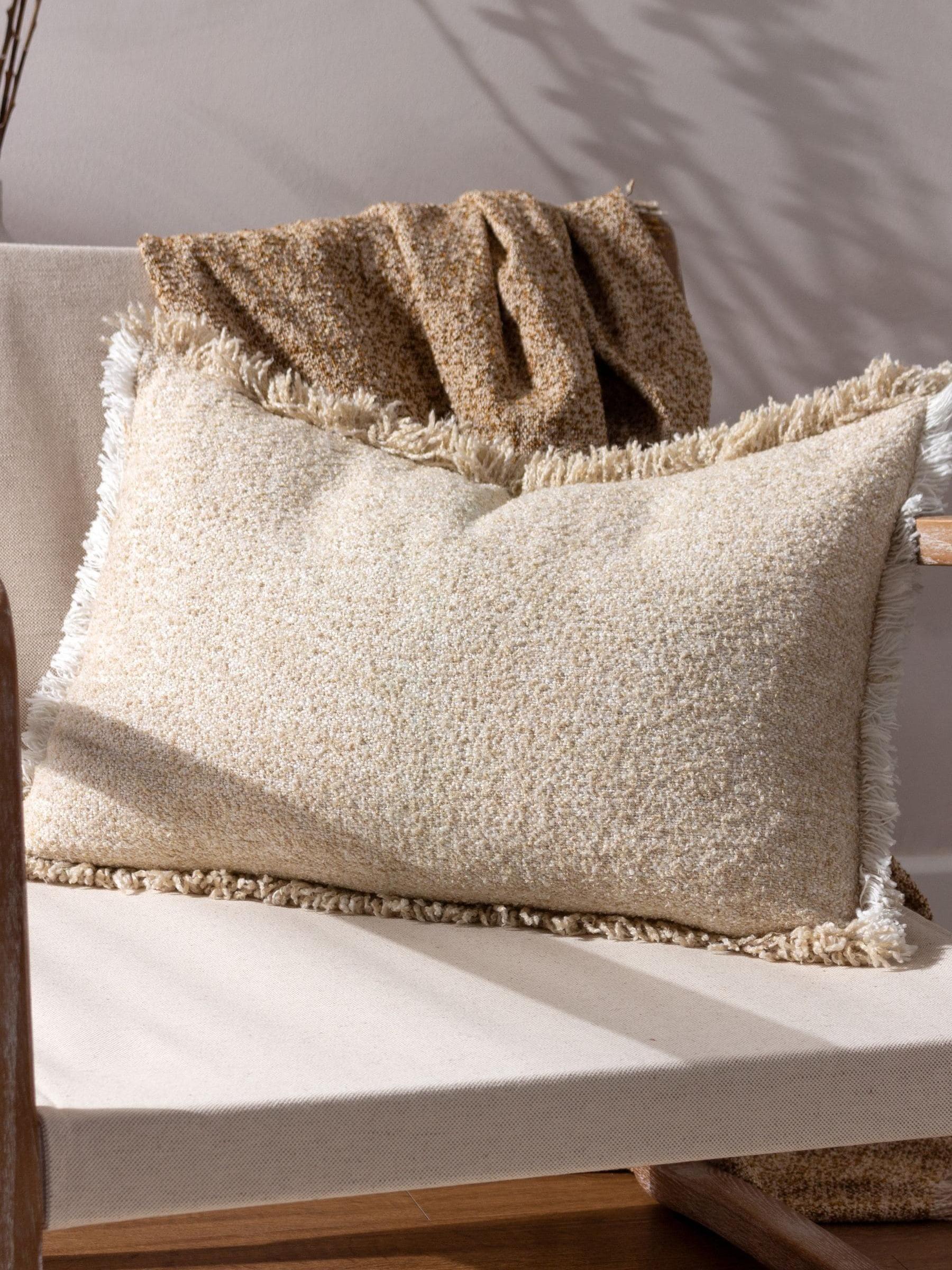 Yard Natural Beige Doze Woven Fringed Filled Cushion