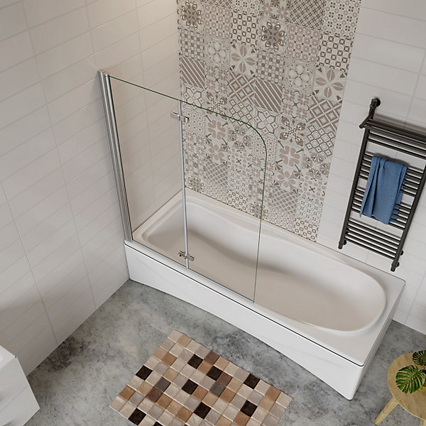 Pare baignoire 2 volet pliante et pivotant chrome - L.100 x H.140 cm en 6mm verre anticalcaire