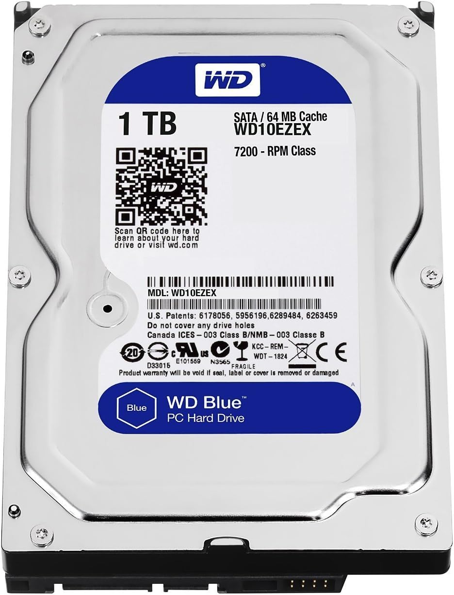 Western Digital(WD) BLUE Deskptop 1TB( 1Terabyte) 3.5Hard Disk Drive, 5400~7200RPM, SATA3 ( 6.0GB/s), 64MB Cache, IDEAL for PC/Mac/CCTV/NAS/DVR/Raid and SATA Applications, 1YR Warranty (Blue)
