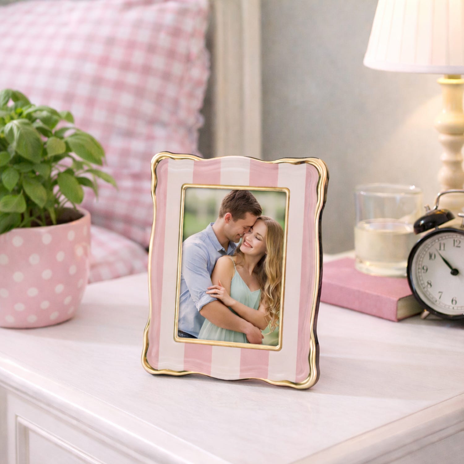 Portafoto 10x15 cm Summer legno rosa bordo oro