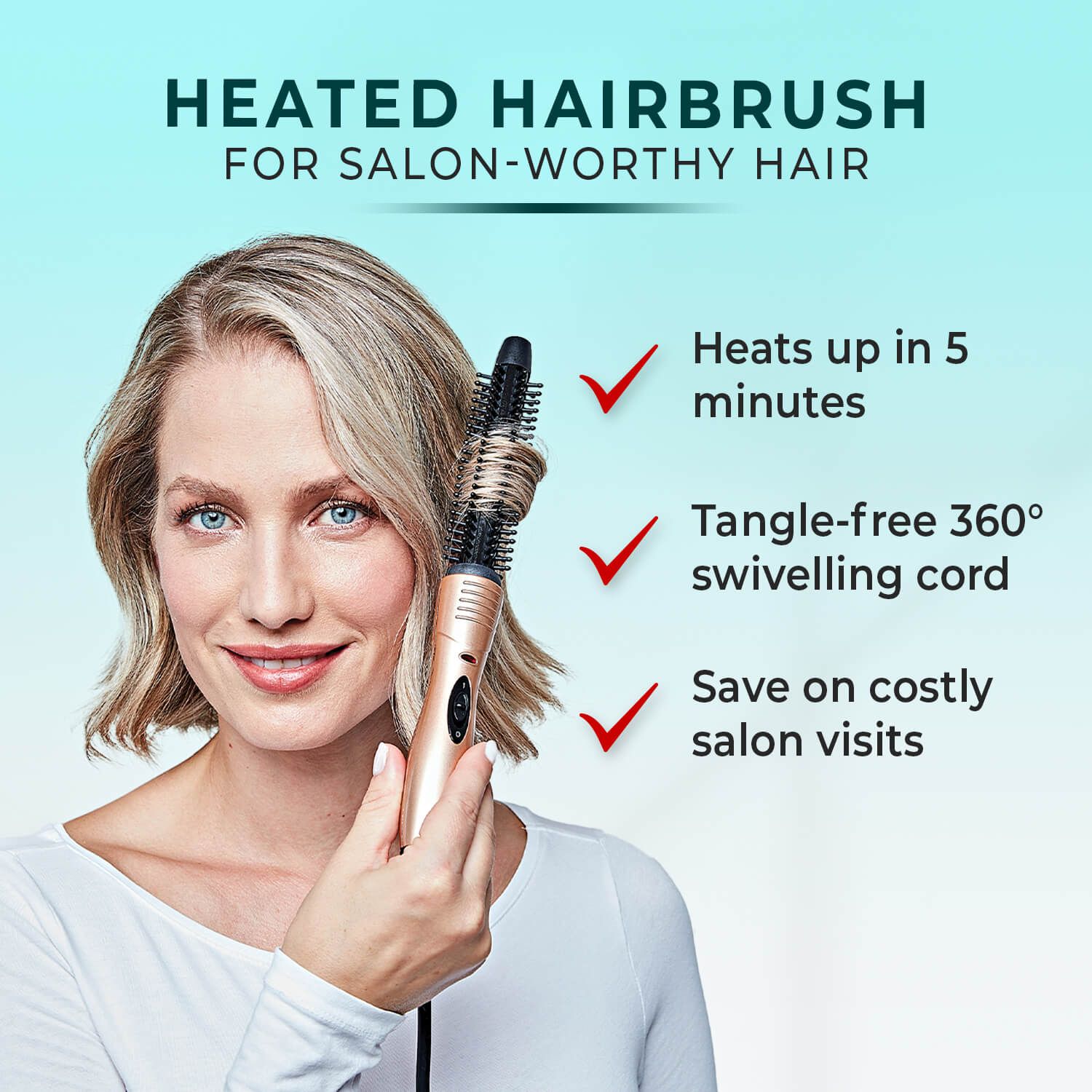 JAVA Wellness Heated Hair Brush with 19mm Barrel, Curl and Style