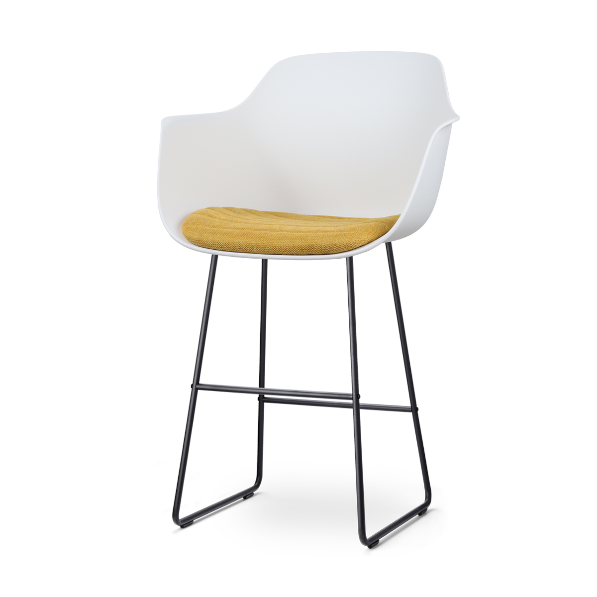 Nolon Nino-Liz Barkruk Wit - Okergeel Kussen - Zwart Frame - 75 cm