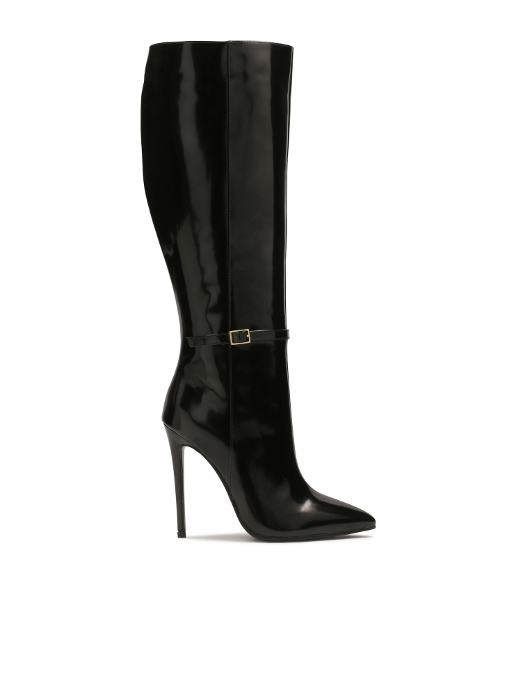 High stiletto heeled boots in shiny leather