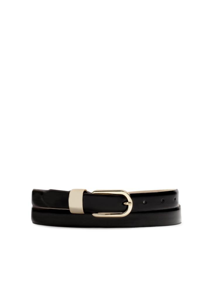 Black leather belt with gold metals