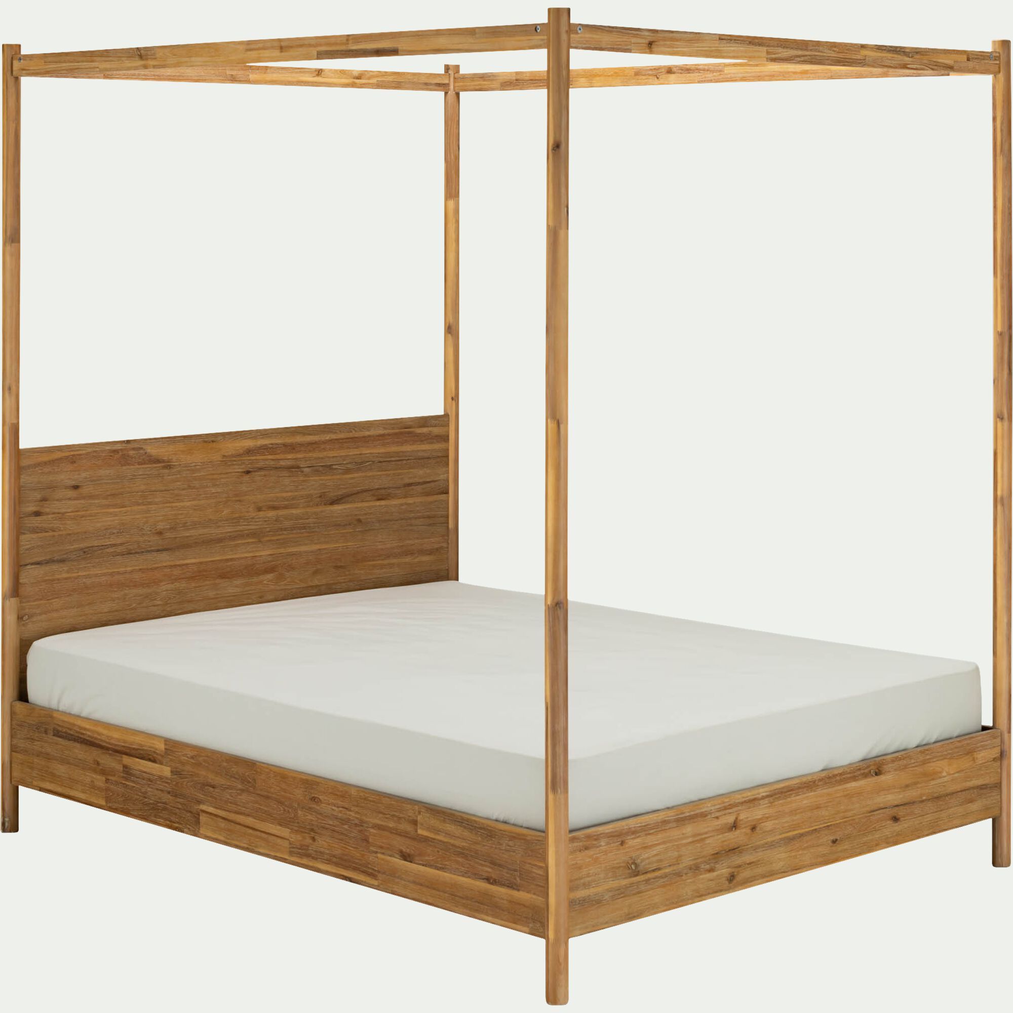 EMILIO - Lit 2 places à baldaquin en acacia massif 160x200cm - bois clair