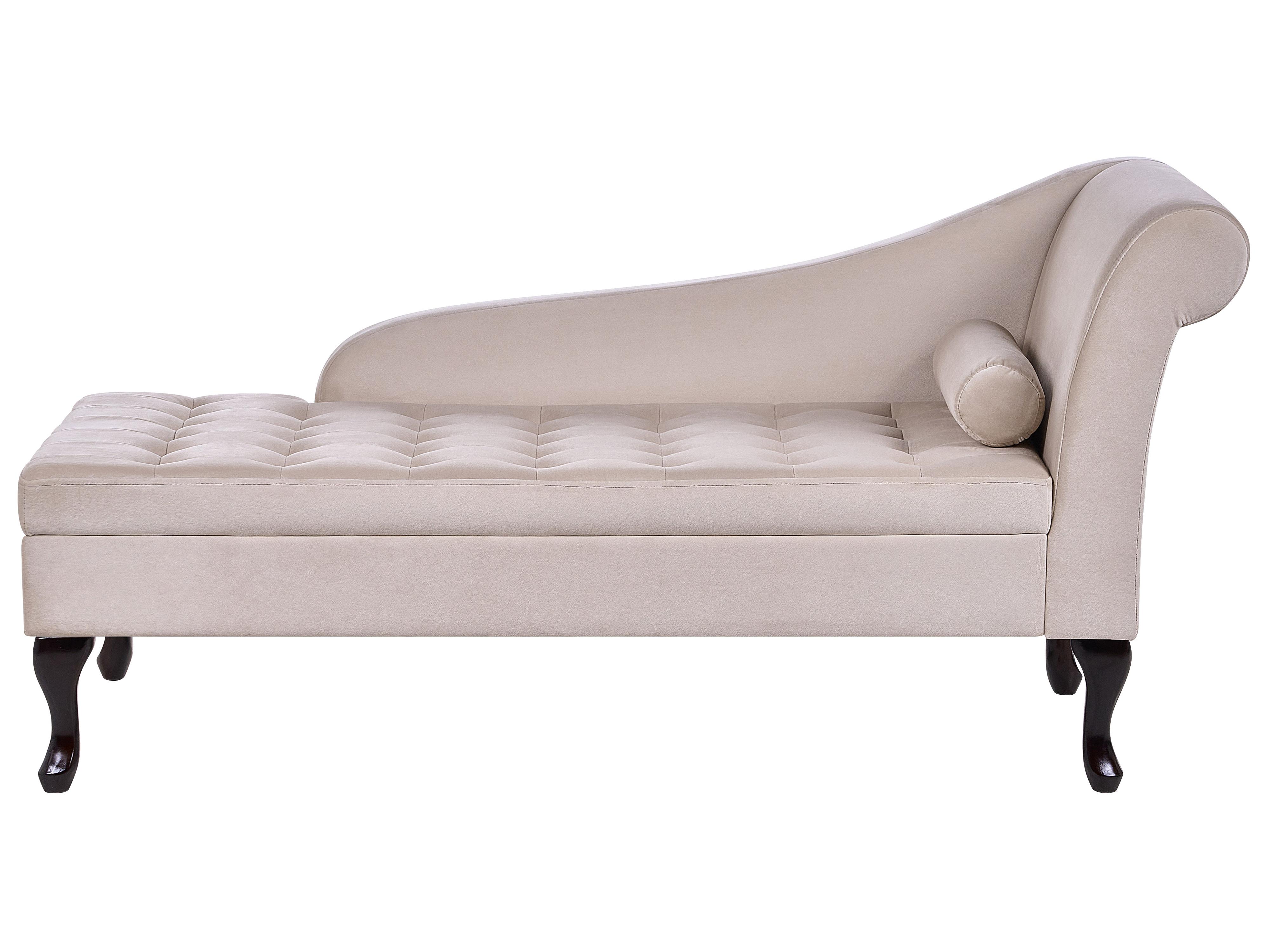 Right-Hand Chaise Longue PESSAC Velvet Light Beige with Storage