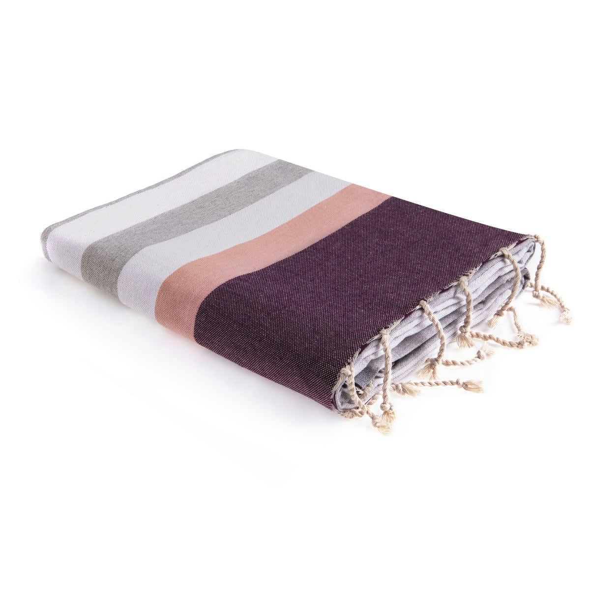 ARCACHON - Fouta tricolore coton  100x200 gris / rose / prune