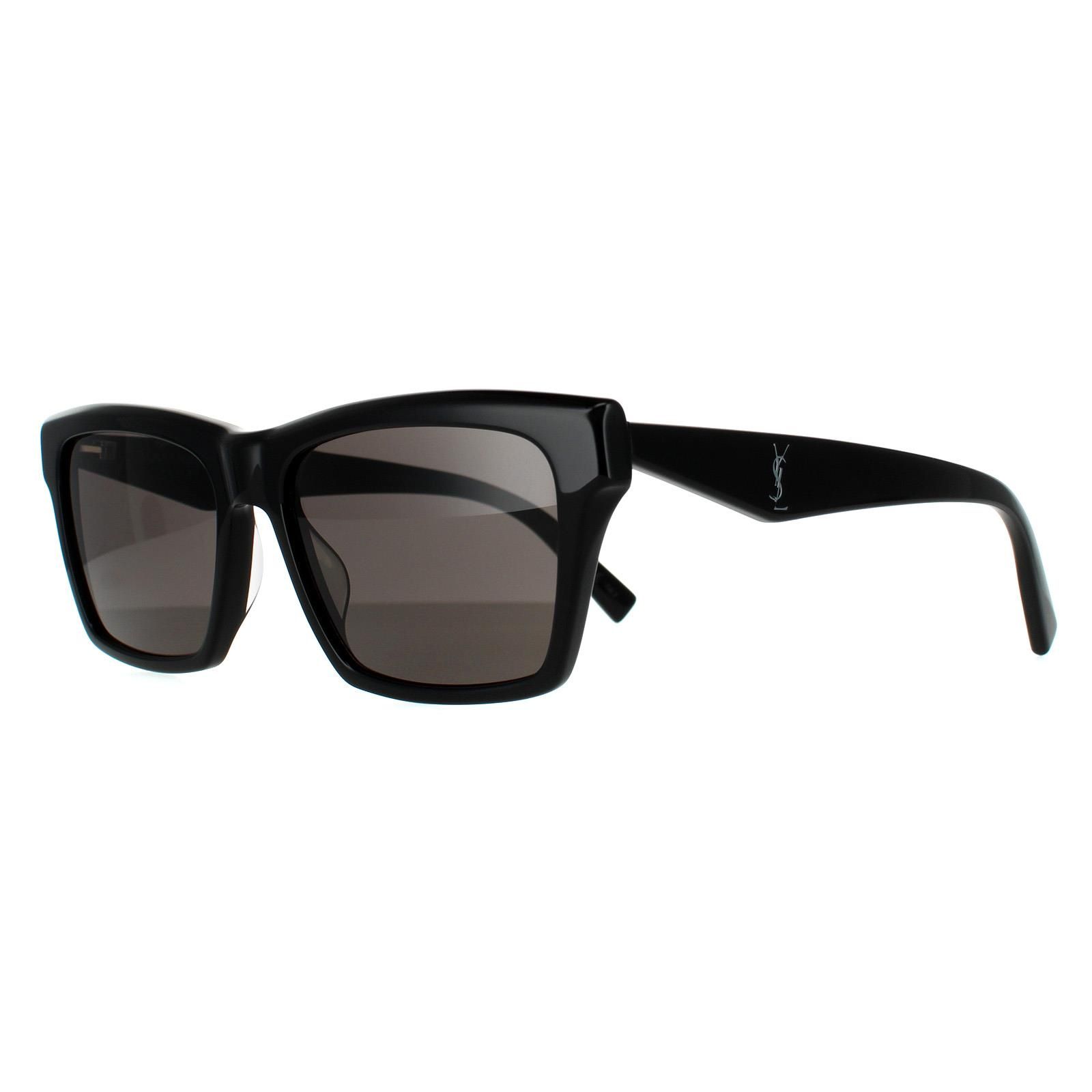 Saint Laurent Rectangle Shiny Black Dark Grey Sunglasses