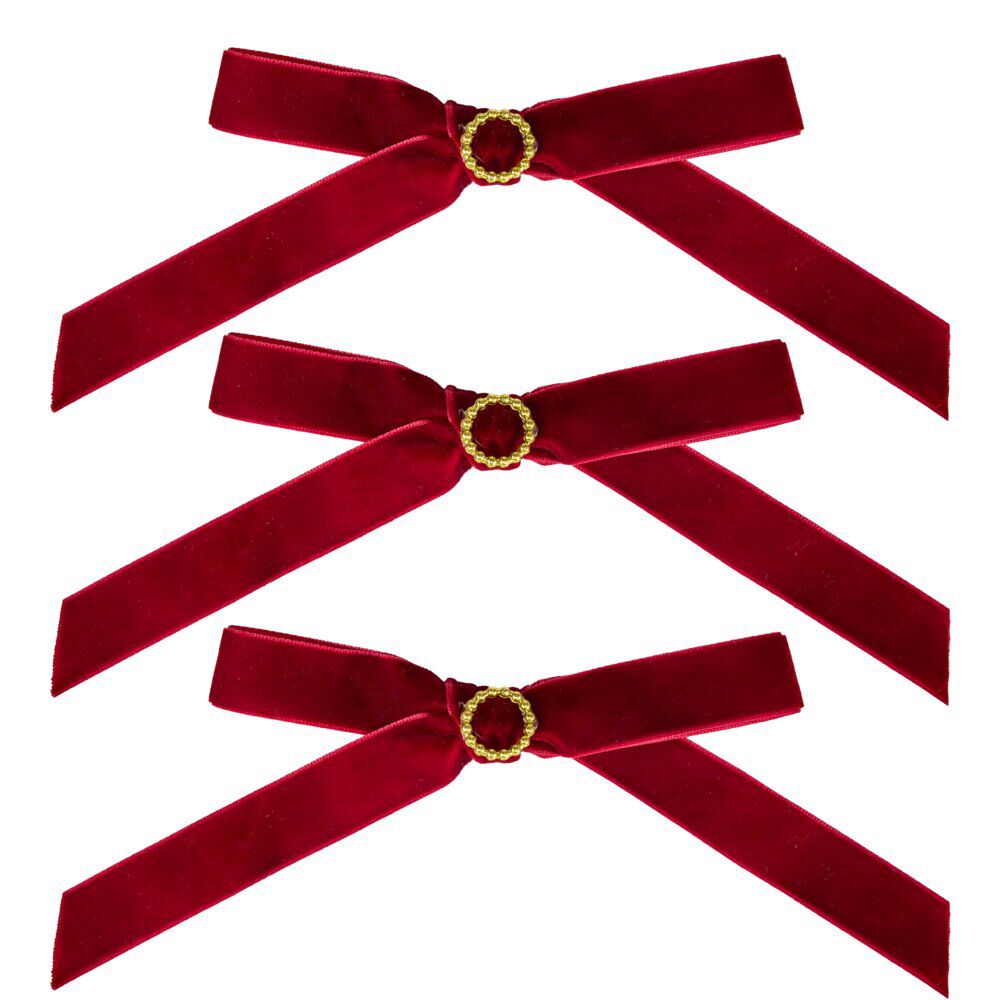 Noeud de No&euml;l velours rouge x3 L12cm