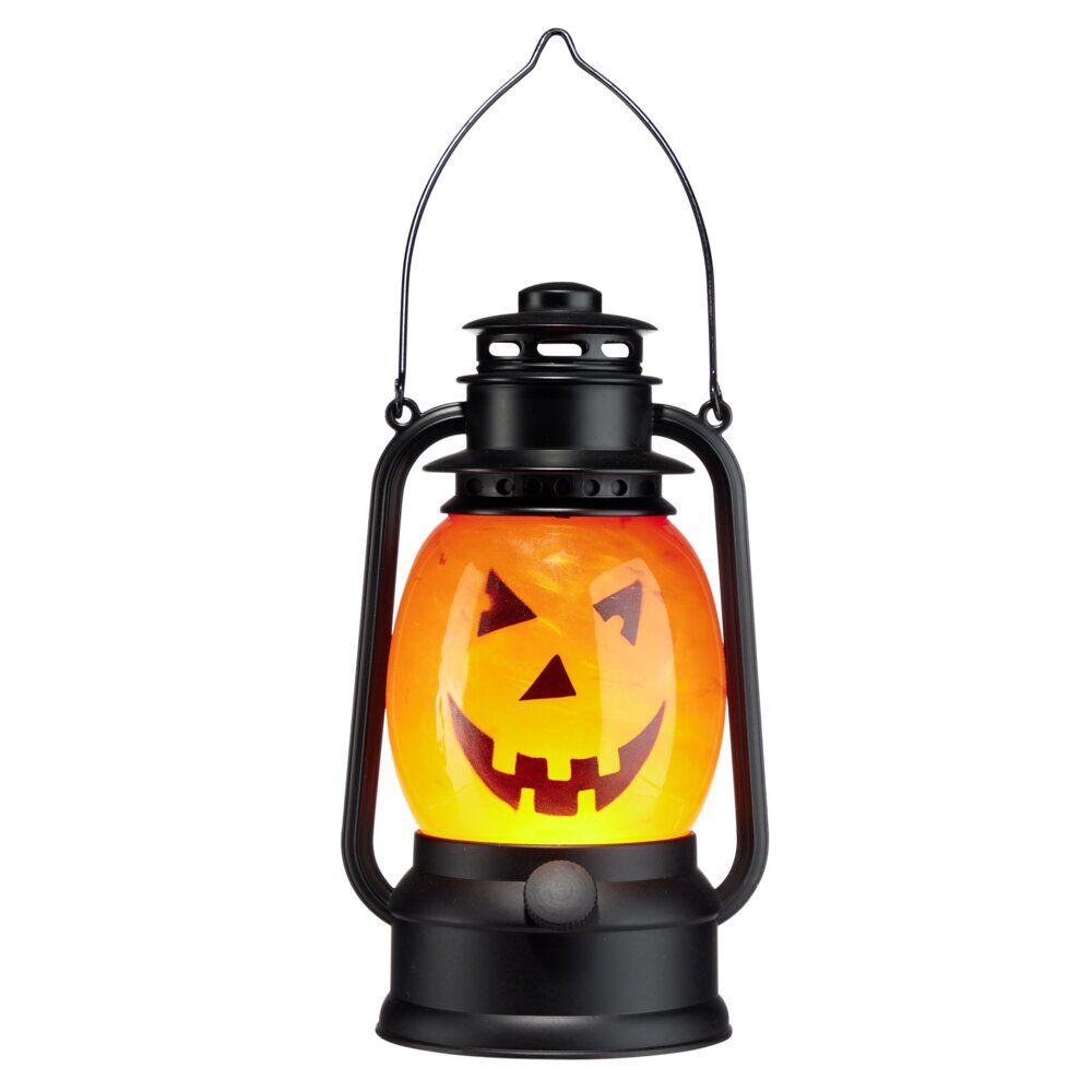 Lanterne LED Halloween tête citrouille orange et noire Ø12xH20,5cm