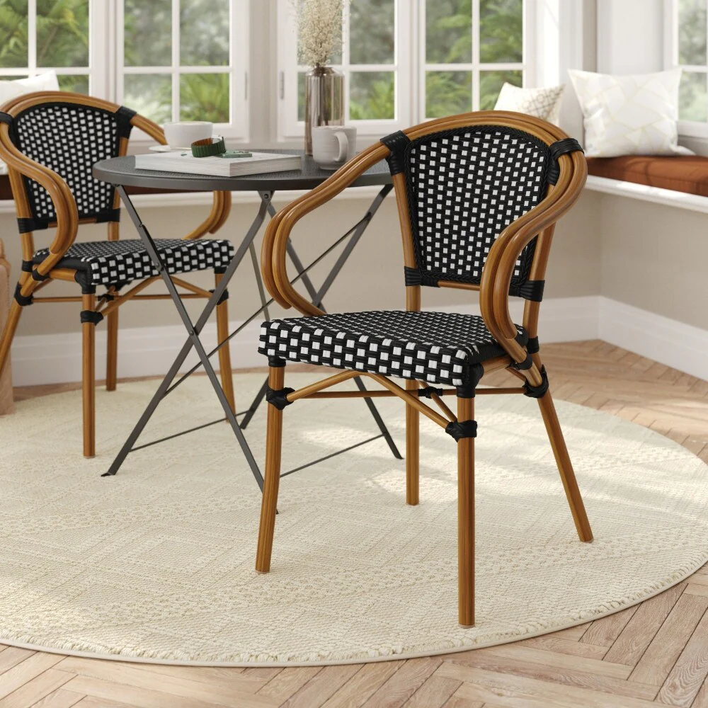 All-Weather Commercial Paris Chair with Bamboo Print Metal Frame - N/A