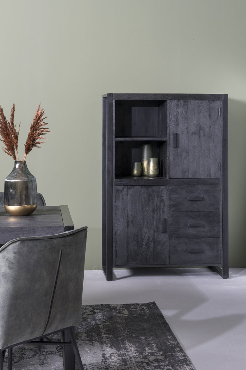 Livingfurn - Kabinetkast Zwart Mangohout - 100x43x150cm - Norris