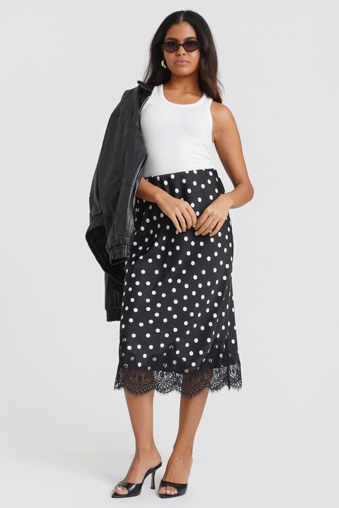 Needs No Label Black & White Polka Dot Lace Mix Skirt