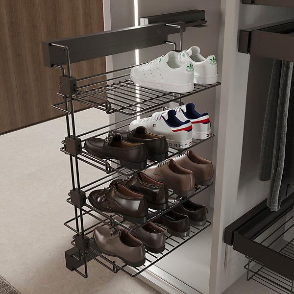 Emuca Porte-chaussures latéral coulissant pour placards et dressing Quartz, Droite, Acier, Titane
