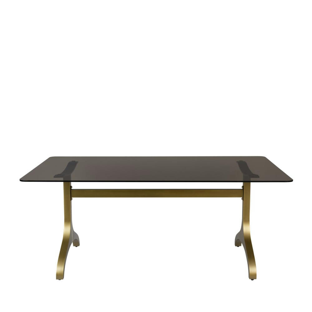 SANSA - Table à manger en métal et verre trempé 180x90cm verre fumé
