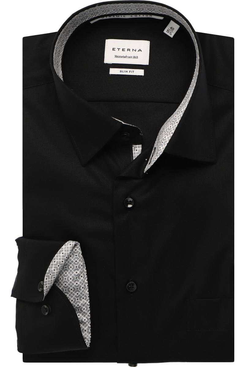 ETERNA Slim Fit Hemd schwarz, Einfarbig