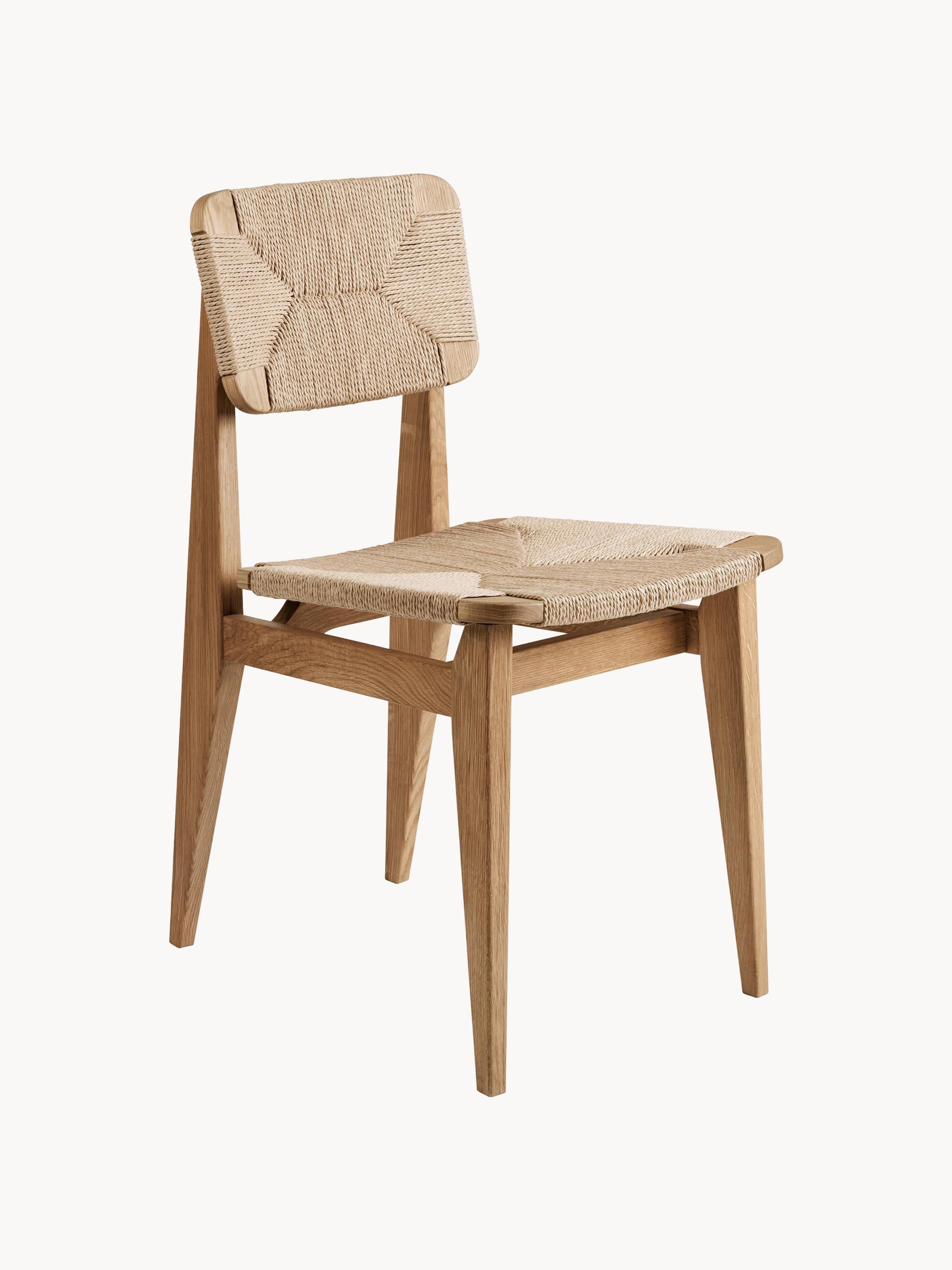 Holzstuhl C-Chair aus Eichenholz mit geflochtener Sitzfläche