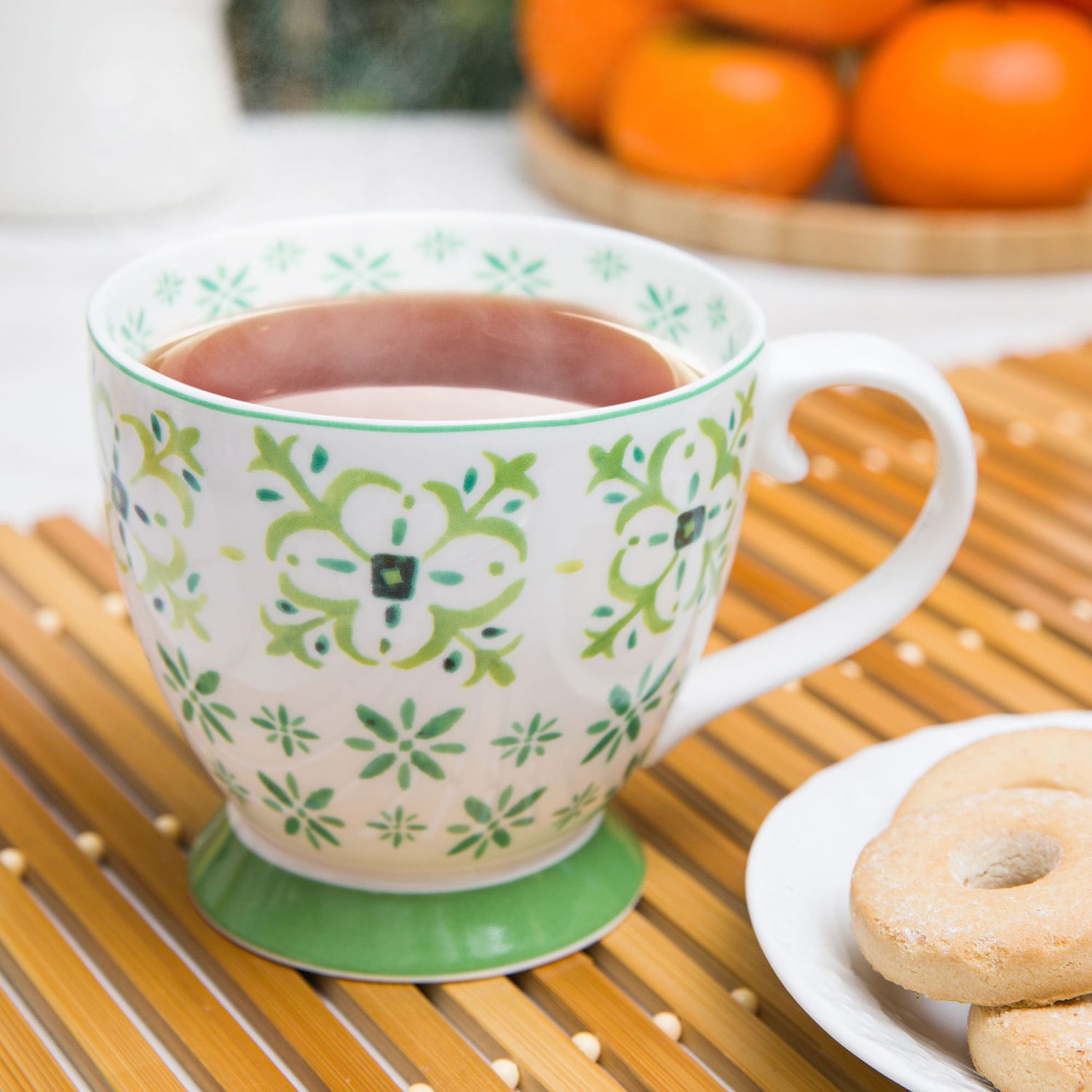 Tazza tè decoro verde in New Bone China, 450 ml